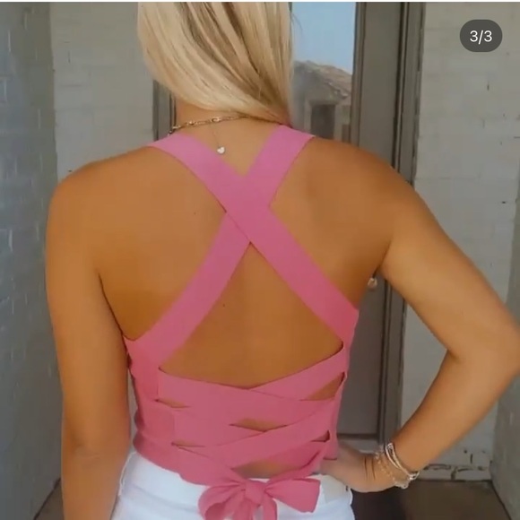Hot Pink Corset Tank Top with Bow - Picture 3 of 5